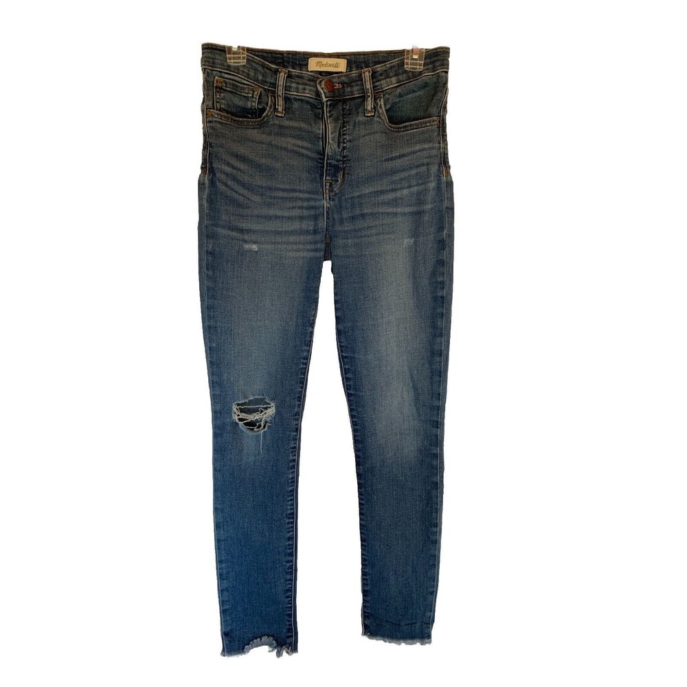 Madewell 28” Roadtripper Jeans 10" High Rise Raw Hem Med Wash Denim 27” Inseam